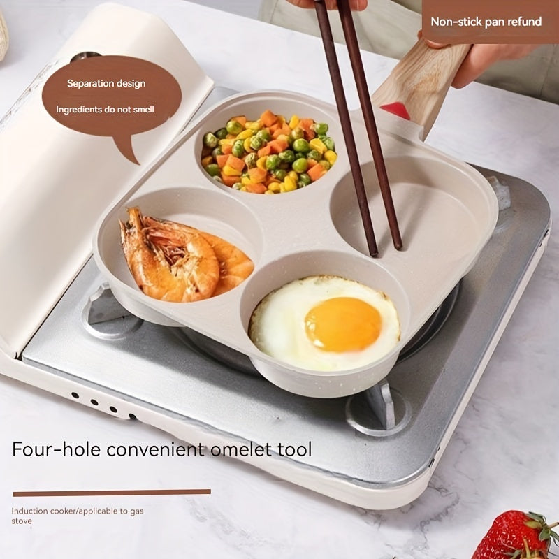 Egg Pan with Four Holes Non-Stick Flat Bottom Small Breakfast Pan for Pancakes