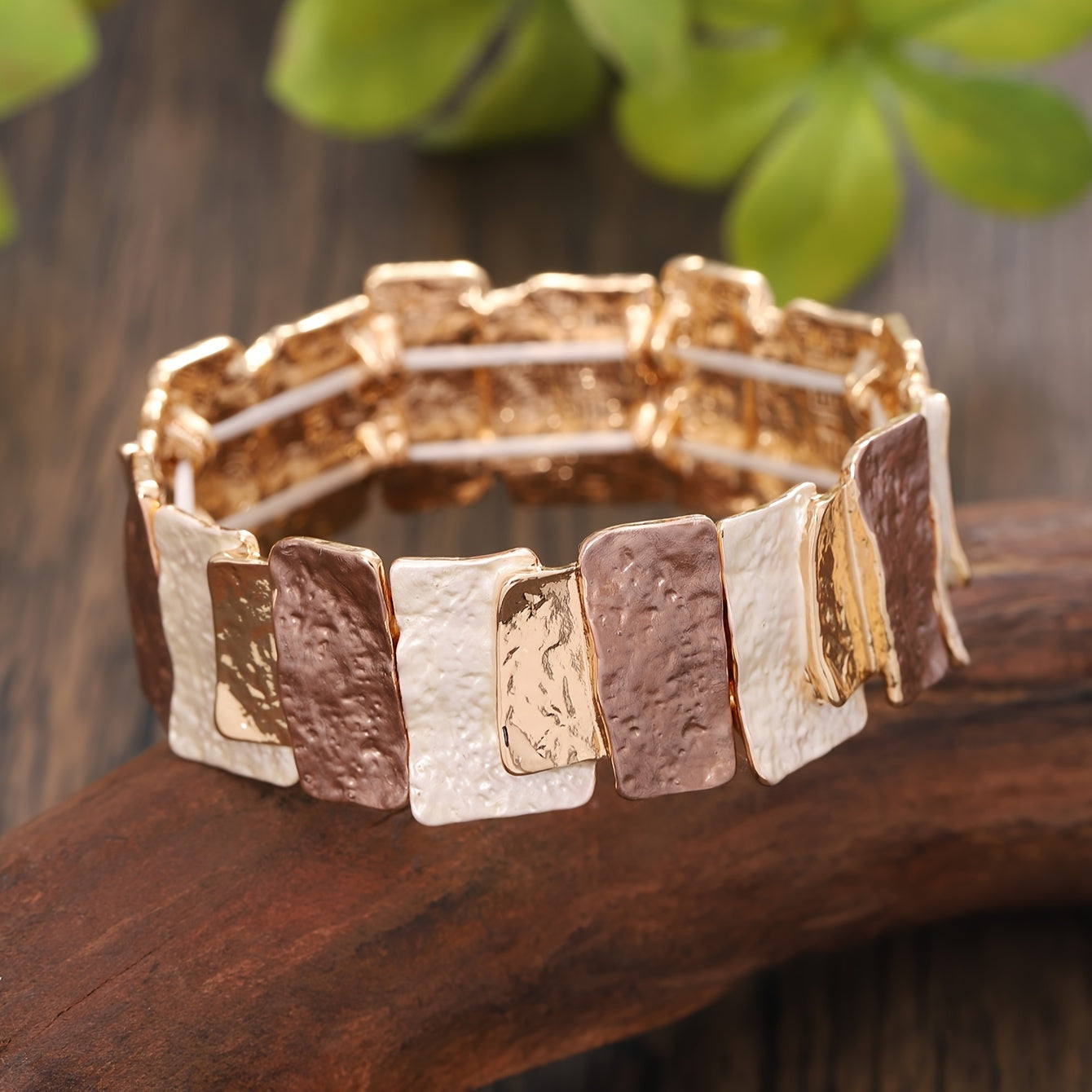 Vintage Boho kengaytiriladigan taqiladigan geometrik emal to'rtburchak ulanishi Khaki oltin-toni zink alloy