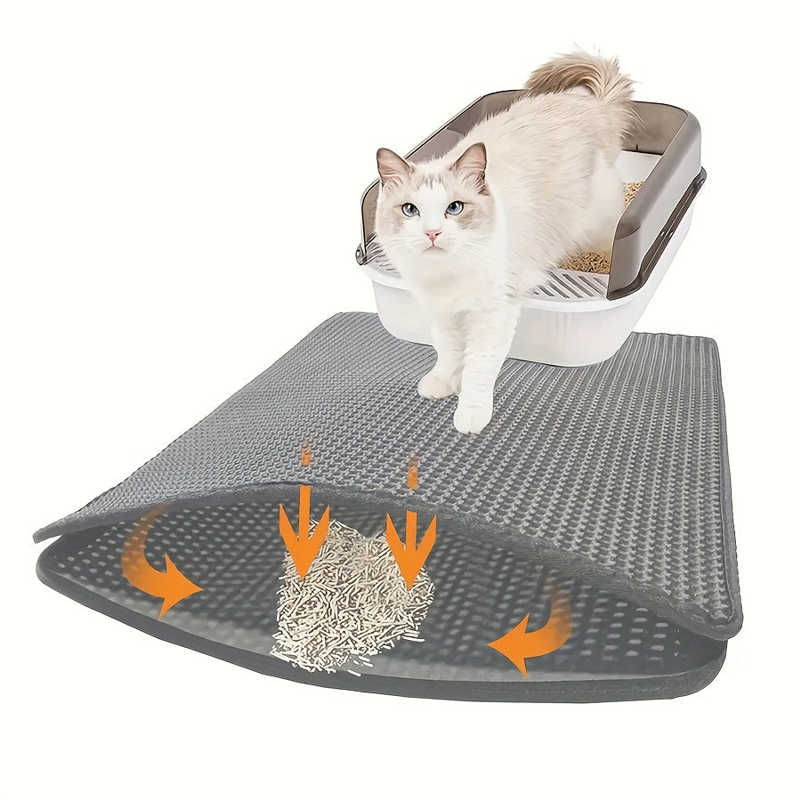 Double Layer Washable EVA Cat Litter Mat Anti-Splashing Trapping Pad Gray