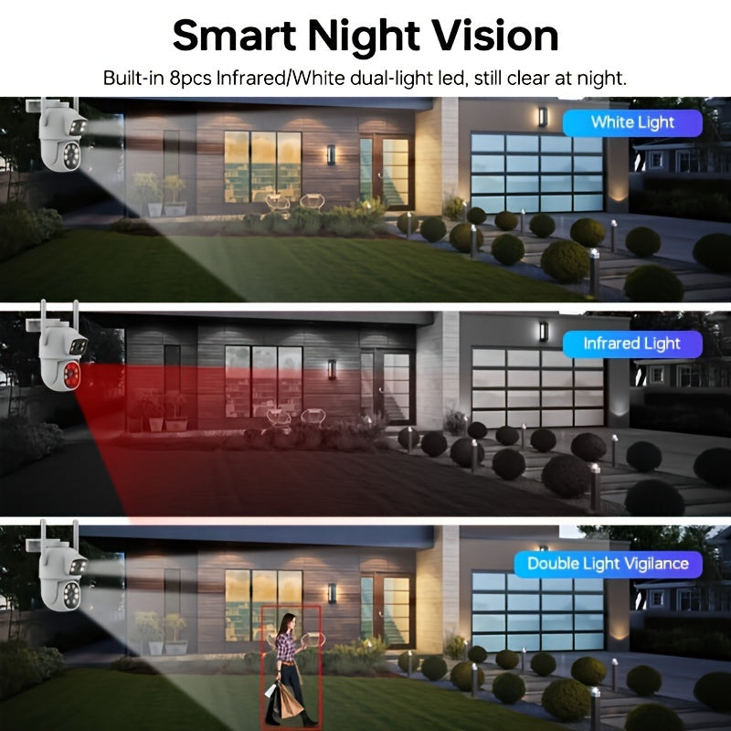Dual Lens Security Camera with Auto-Tracking and Color Night Vision for Home Surveillance