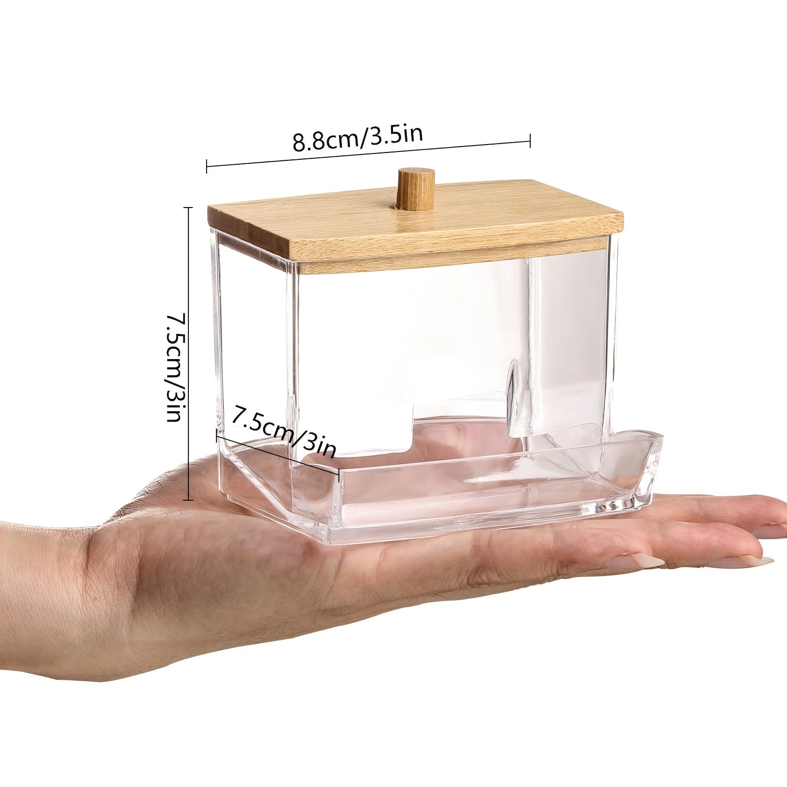 Acrylic Swab Holder with Wooden Lid Bathroom Accessories Clear Organizer