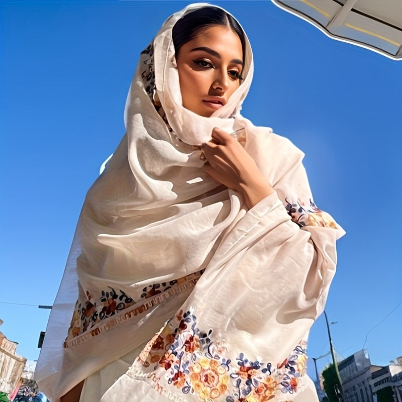 Cotton-Linen Bohemian Scarf for Travel and Beach Wind-Resistant Wrap with Jacquard Pattern