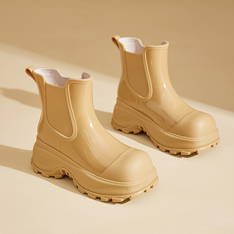 Women's Solid Color Short Boots Casual Slip-On Platform Ankle Boots