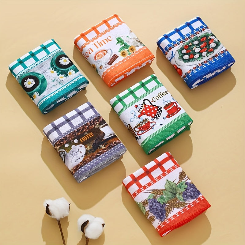 Polyester Kitchen Towels in Plaid Flower Design, Set of 6 or 12