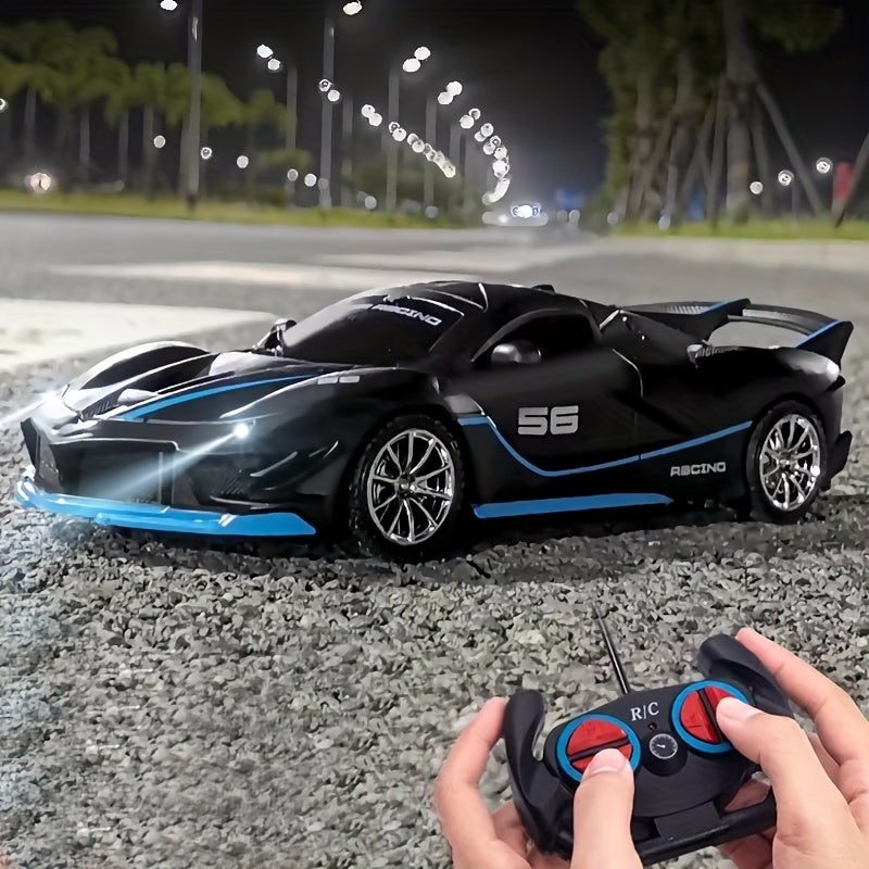 High-Speed RC Drift Car with LED Lights in Red Blue or Black for Kids 3+