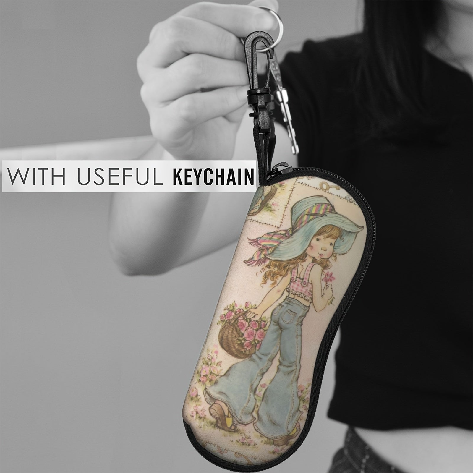 Flower Pattern Glasses Case with Zipper Closure Unisex Travel Storage Bag