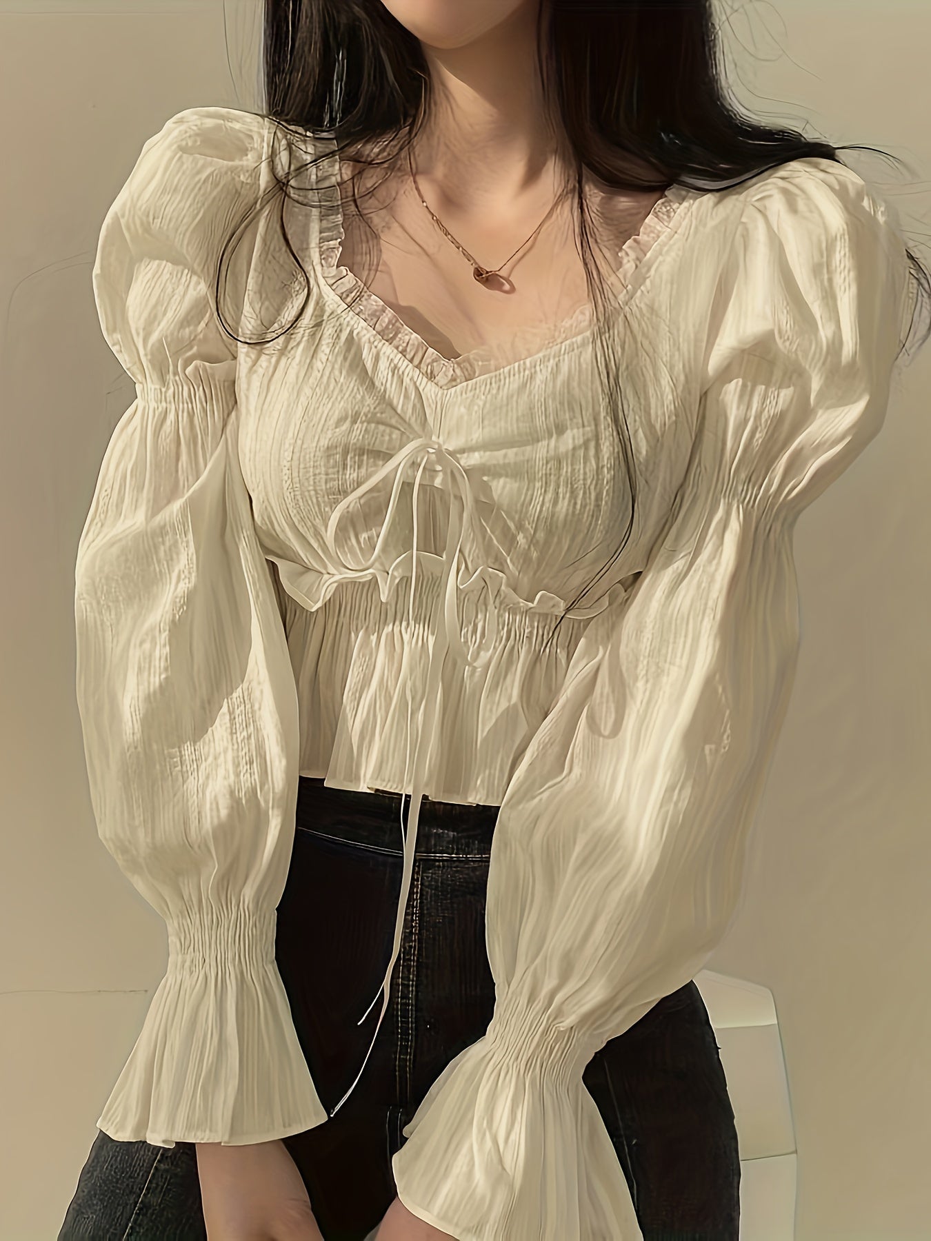 Women's White Cotton Shirt with Square Collar Long Sleeve Spring Autumn Casual