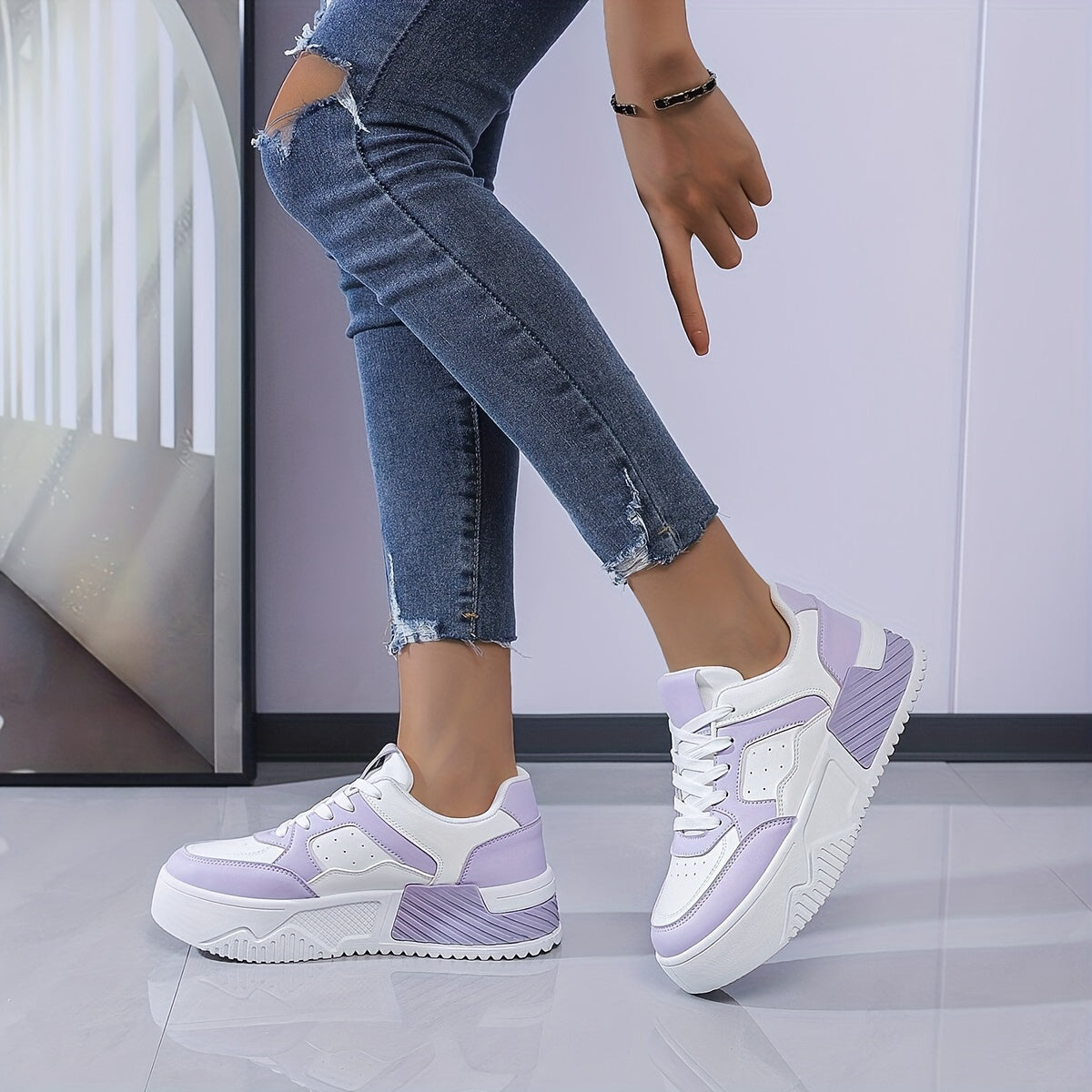 Women's Casual Sneakers Multicolor Low-Top Lace-Up Shoes Rubber Sole