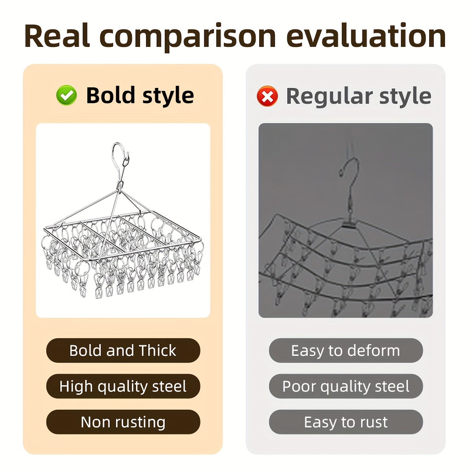 Estante para secar calcetines de acero inoxidable con clips y gancho giratorio para lavandería