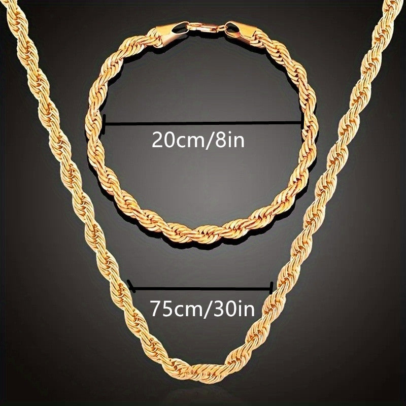 Gold-Toned Stainless Steel Rope Necklace and Bracelet Set Y2K Minimalist Style for Daily Wear and Gifting