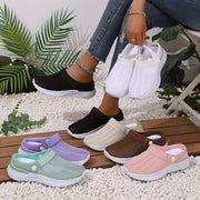 Women's White Breathable Mesh Slip-On Sneakers for Summer Beach Travel