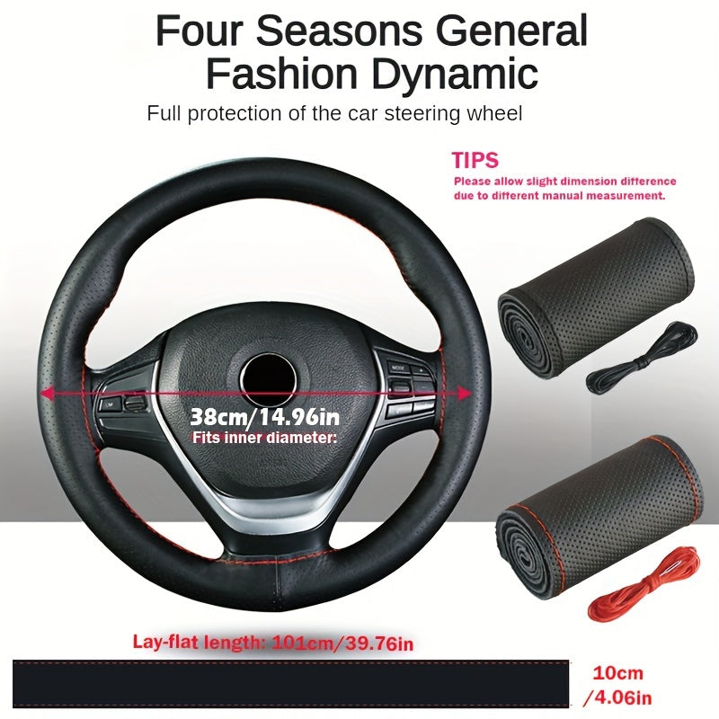 Universal PU Leather Car Steering Wheel Cover Breathable Non-Slip 38cm
