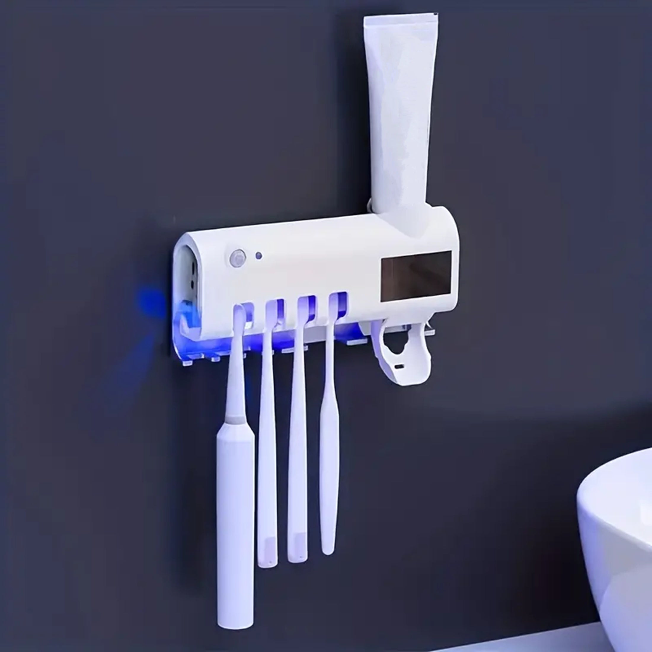 Wireless Charging Toothbrush Holder with Wall Sticker and Solar Panel for Bathroom