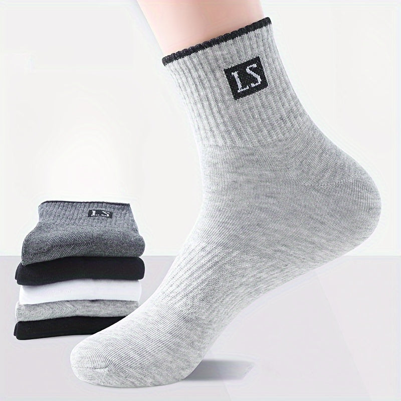 Men's Crew Socks 5 Pairs Alphabet Pattern Breathable Knit Polyester Spandex Casual Sports