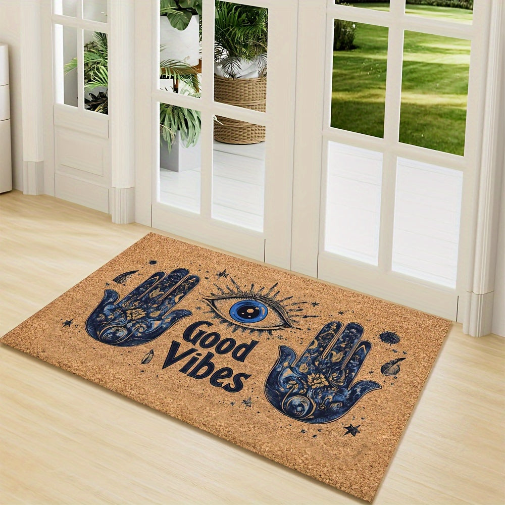 Evil Eye Welcome Mat Polyester Rug Non-Slip Backing Machine Washable Outdoor Indoor Entrance Decor
