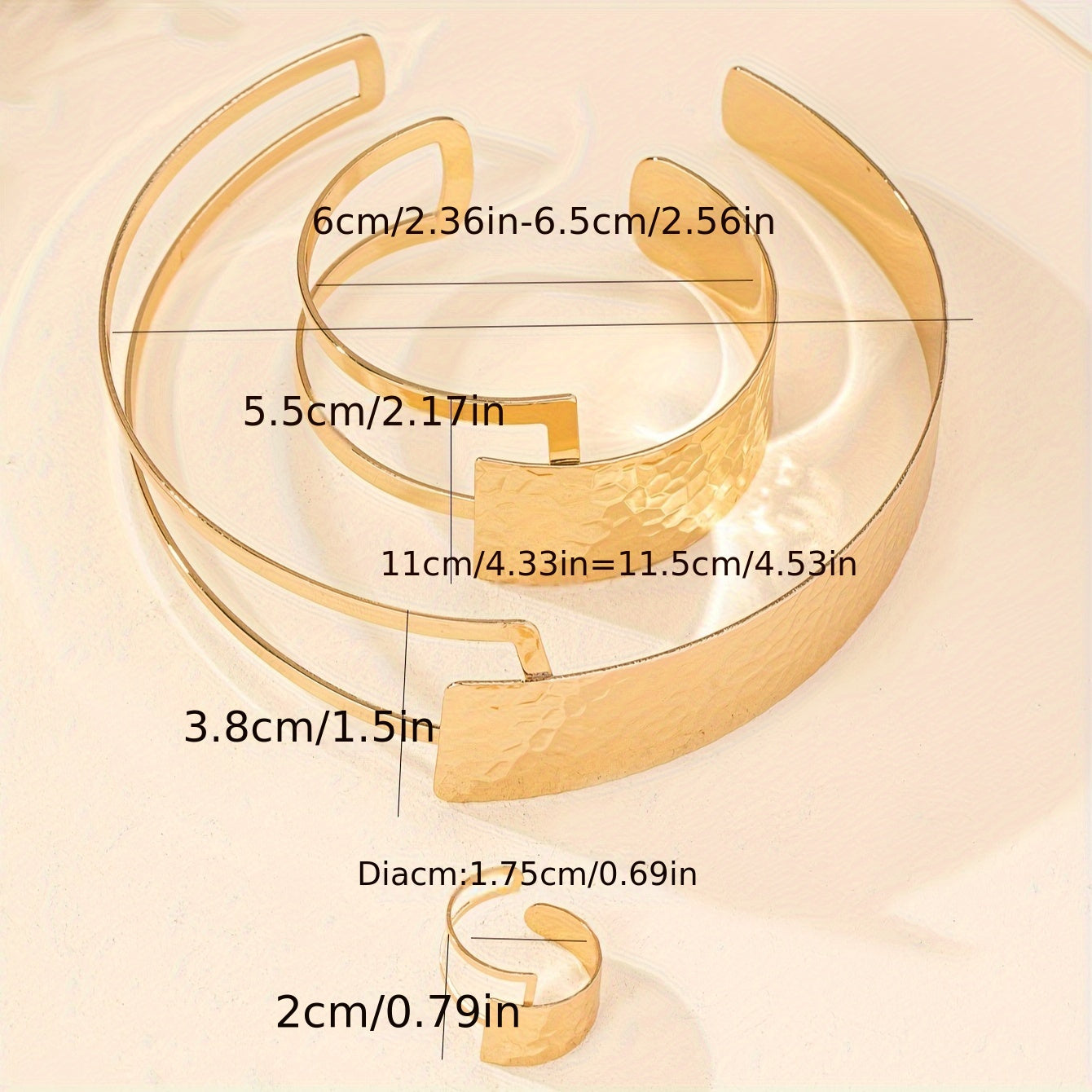 Boho 3-Piece Jewelry Set for Women Gold Plated Geometric Choker Cuff Ring