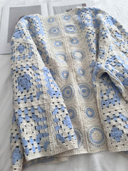 Cardigan bohemio para mujer de talla grande sin botones, suéter beige y azul, otoño e invierno, ropa casual en capas