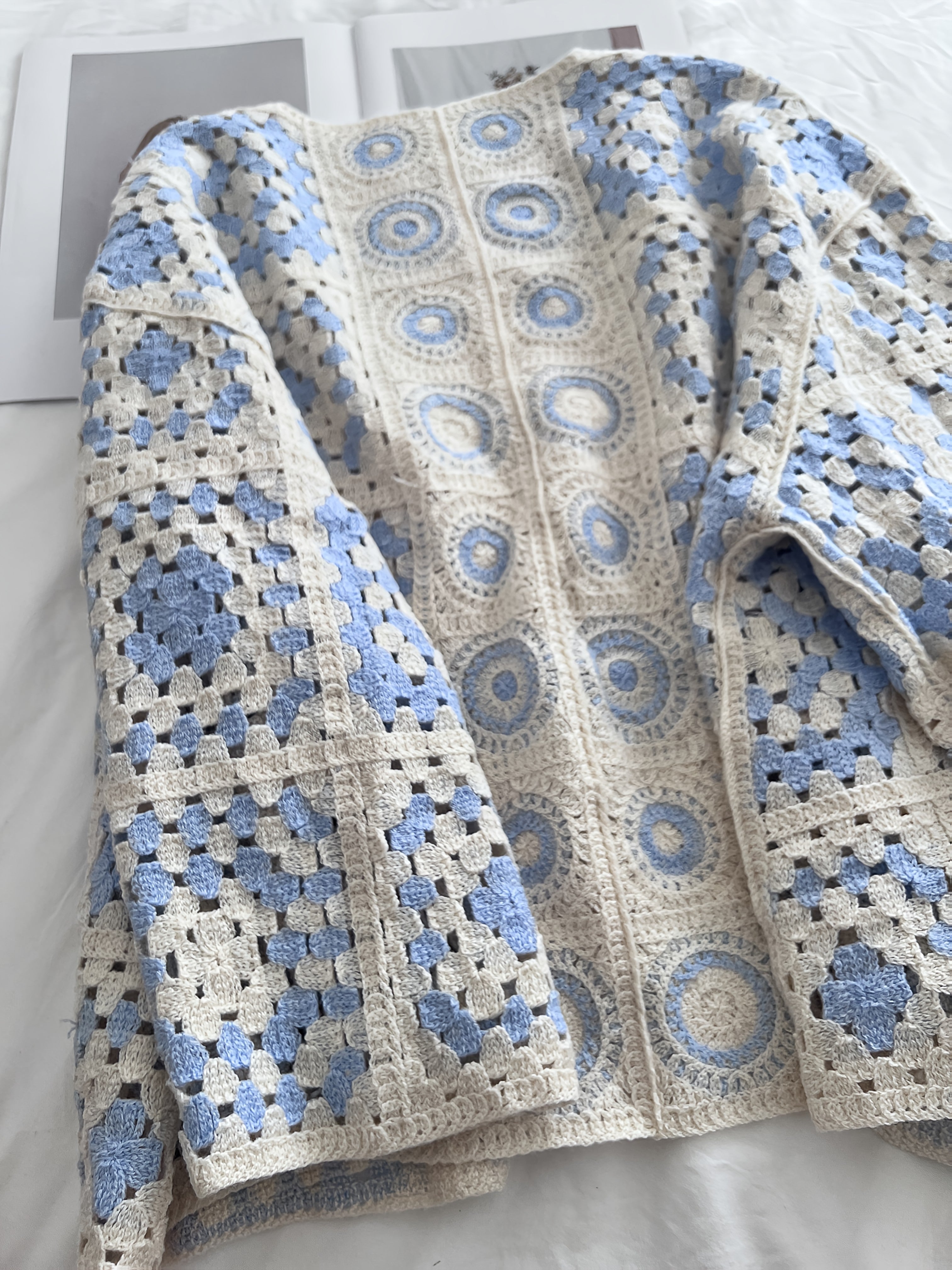Cardigan bohemio para mujer de talla grande sin botones, suéter beige y azul, otoño e invierno, ropa casual en capas