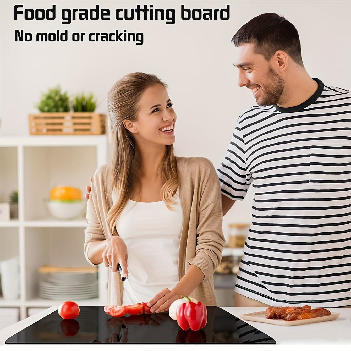Large Black Cutting Board with Lip Edge Non-Slip Kitchen Countertop