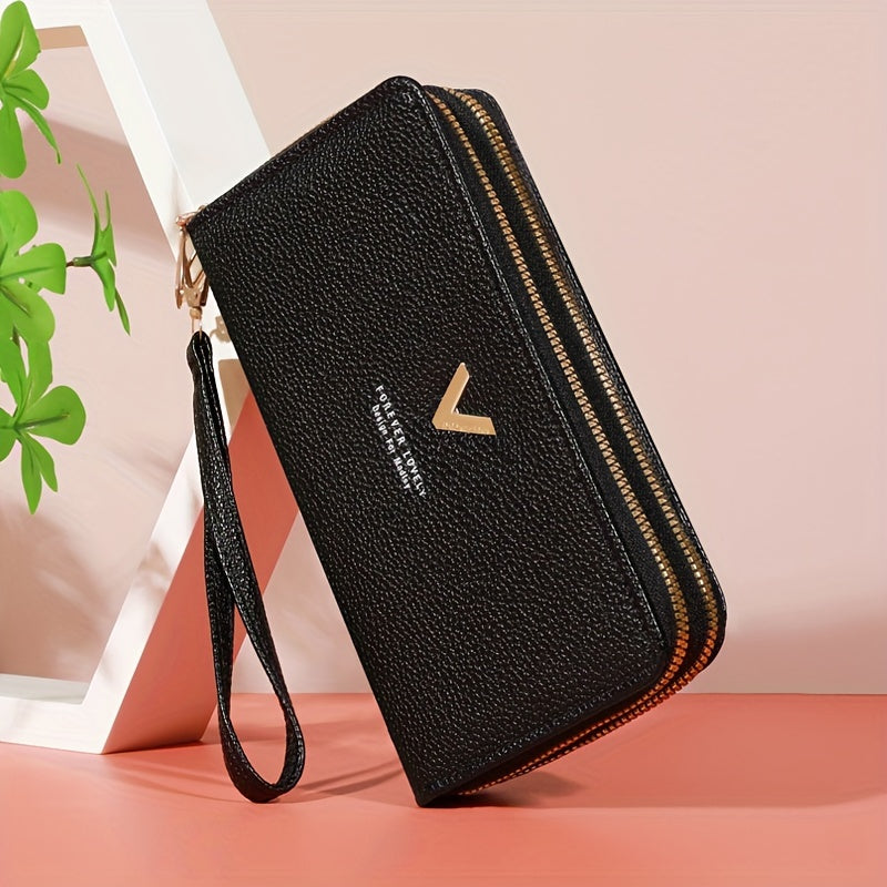 Стильный женский кошелек с двойной застежкой на молнии, множеством карманов и большой емкостью.