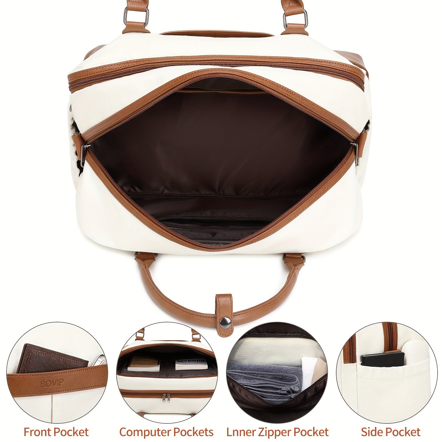 White Canvas Travel Bag with Detachable Strap for Daily Use