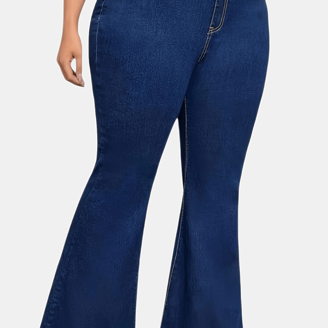 Women's Plus Size Blue Flare Jeans Stretch Denim Button Fly Casual Long Length