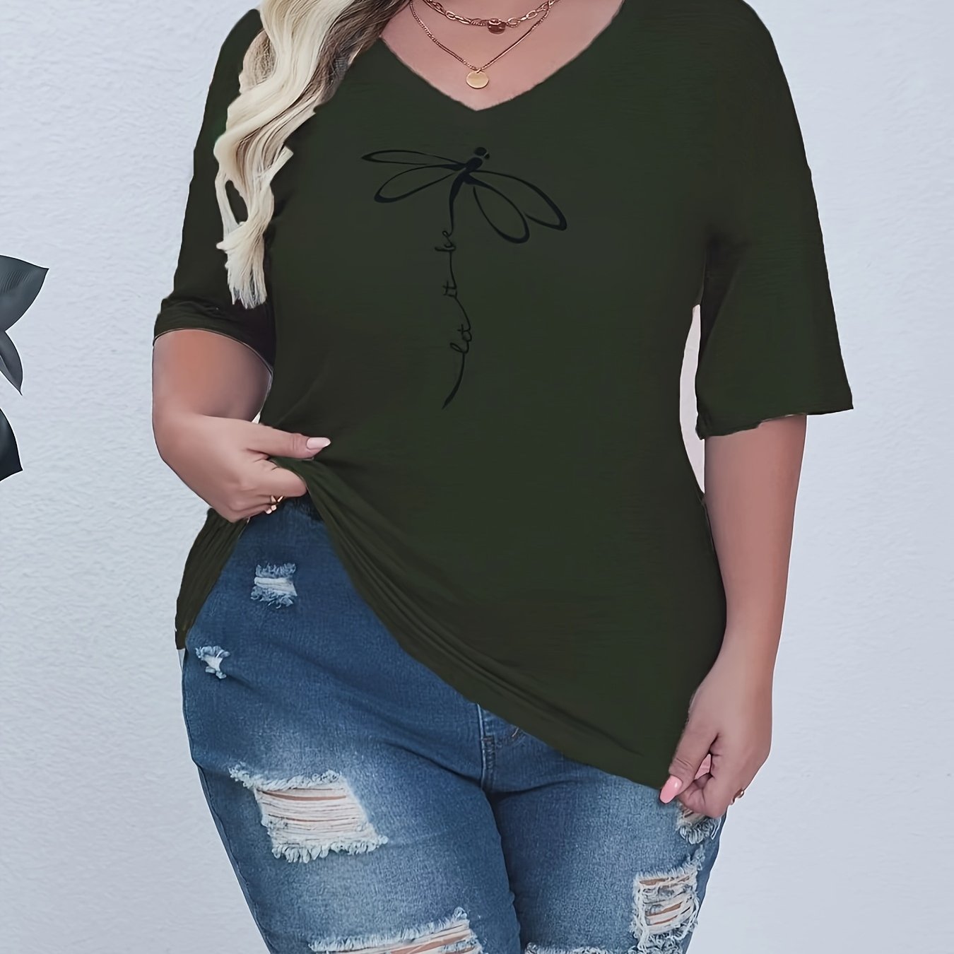 Plus Size Short-Sleeve Floral T-Shirt for Home and Travel Spring Summer