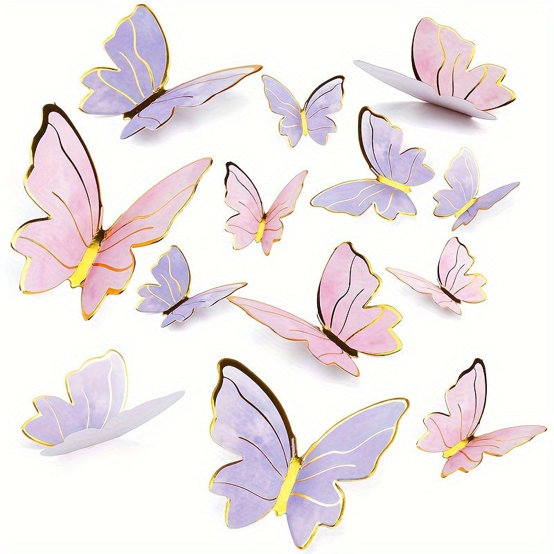 40 Pieces Butterfly Cake Decorations 3D Cupcake Wall Pink Purple for Birthdays and Parties