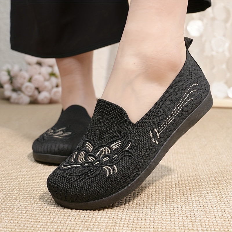 Женские мокасины-слипы из дышащей ткани с цветочным узором, повседневная обувь