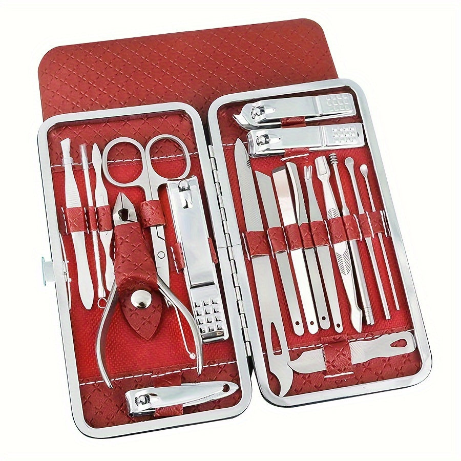19-Piece Stainless Steel Nail Care Set for Manicures and Pedicures with Clippers Files and Grooming Tools