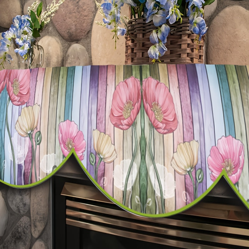 Poliester pechka mantel skarfi gullar dizayni bilan - mavsumiy uy bezaklari uchun mukammal, pechka eshigi oynasiga mos keladi, elektr energiyasi talab qilinmaydi, o'lchami: 49.78 sm x 199.9 sm.