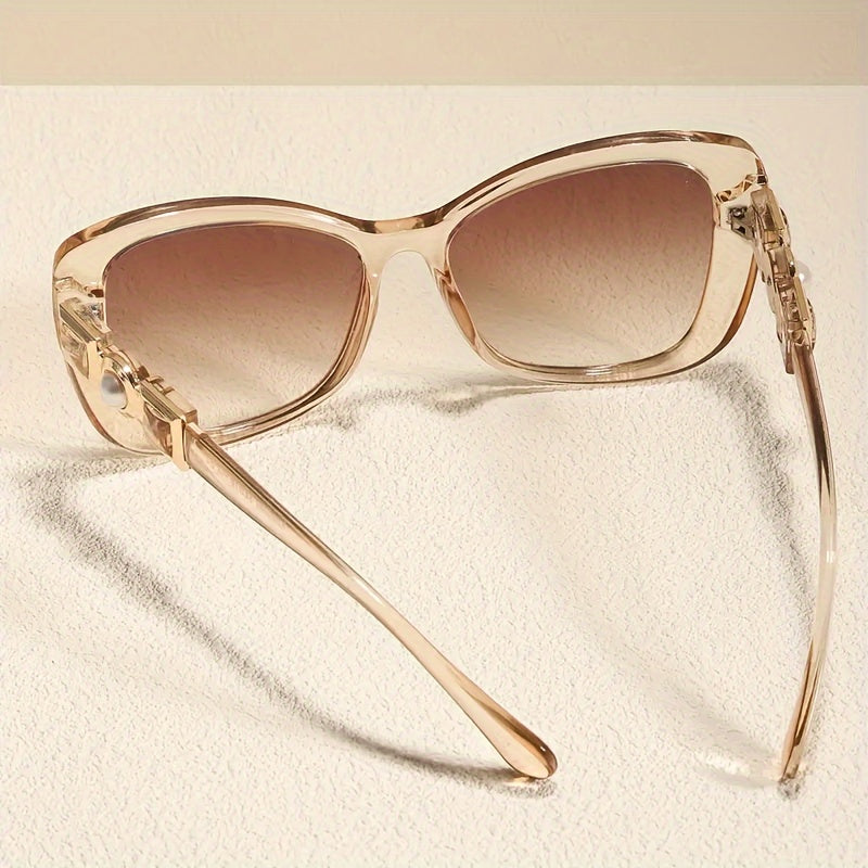 Women's Cat Eye Sunglasses with Faux Pearl Embellishments, PC Frame and Lens
