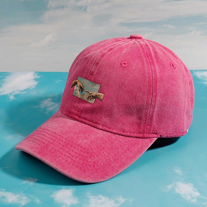 Vintage Oil Painting Print Baseball Cap Breathable Polyester Adjustable Fit Casual Embroidery