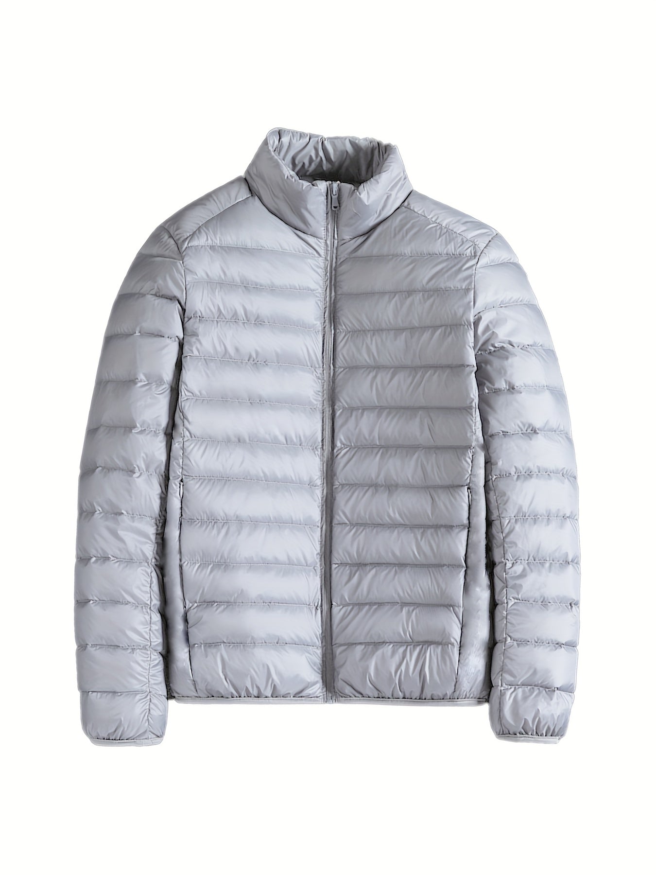 Men's Casual Stand Collar Jacket Polyester Solid Color Zipper Oversized Warm Coat