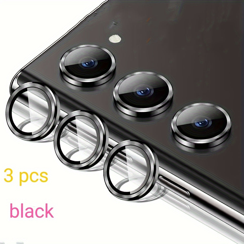 Set of 3 Camera Metal Rings and Tempered Glass Lens Protectors for Samsung Galaxy Models