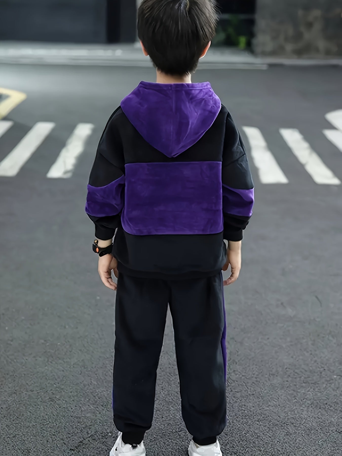 Boys Winter Three-Piece Set Hoodie Vest Pants Casual Sporty Warm Velvet for Medium to Large Children