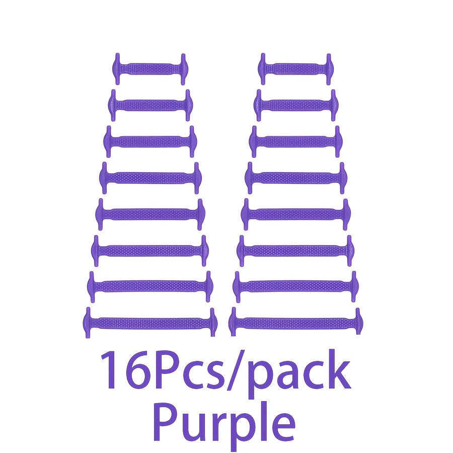 16-Pack Silicone No-Tie Shoelaces Waterproof Stain-Resistant Lightweight