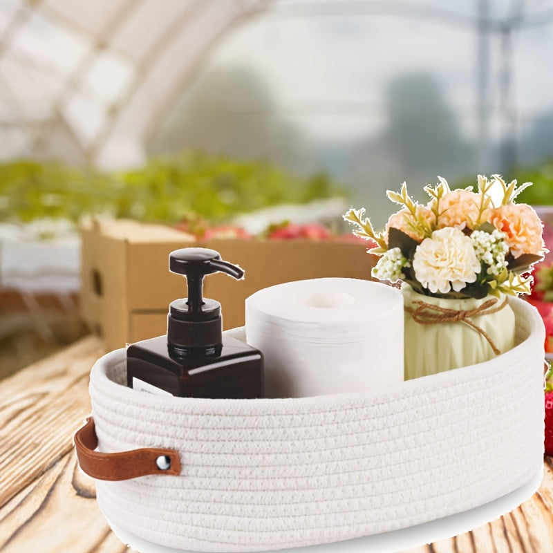 Woven Storage Basket with Dual Handles for Desk and Bathroom Organization Black Grey Yellow