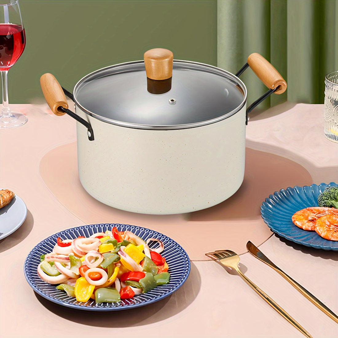 Cast Iron Soup Pot with Non-Stick Coating and Tempered Glass Lid 3 Quart