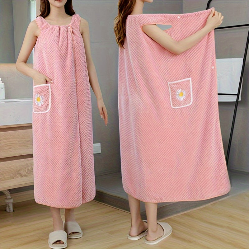 Long Soft Bath Towel for Women with Daisy Pattern Absorbent and Comfortable