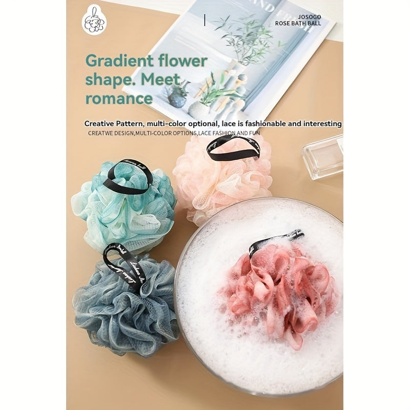 Juego de 4 esponjas de ducha exfoliantes con scrunchies de gradiente