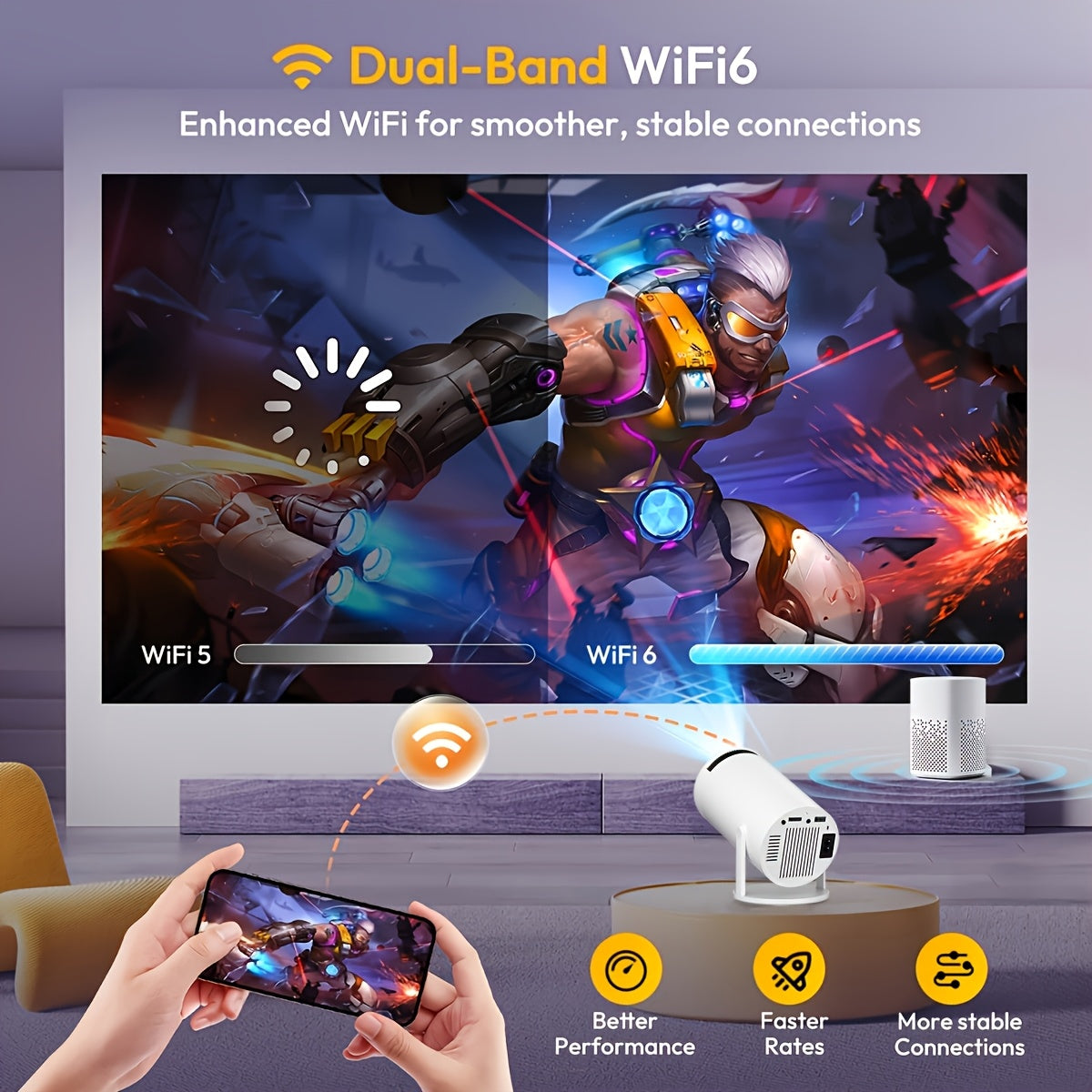 Portable HD Projector with Built-in Android 12, 720p LCD, Remote