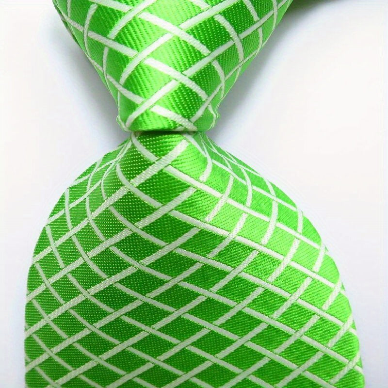 Men's Jacquard Woven Striped Plaid Tie Set in Blue Green Red Orange