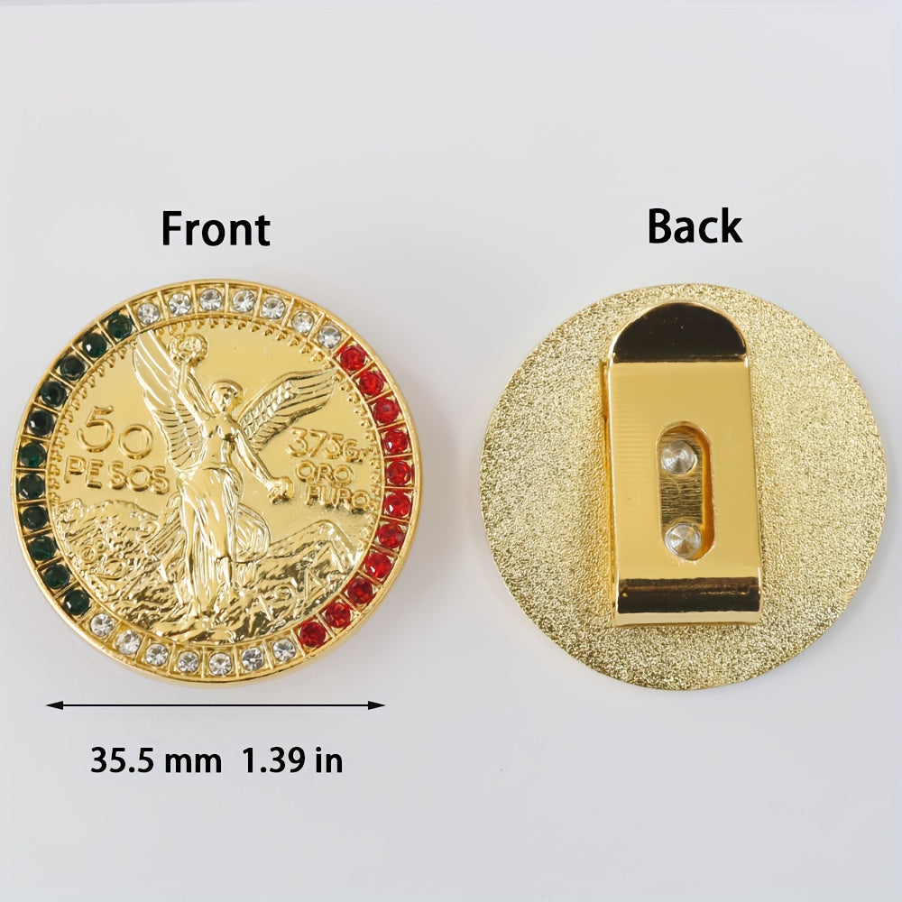 Erkaklar moda aksessuariysi Meksika 50 Peso xotira sikkasi shlyapa klipi rhinestone zink alloy