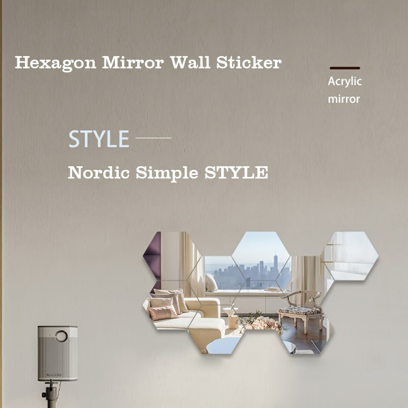Hexagonal Wall Mirror Stickers for DIY Room Decor 72 Pieces