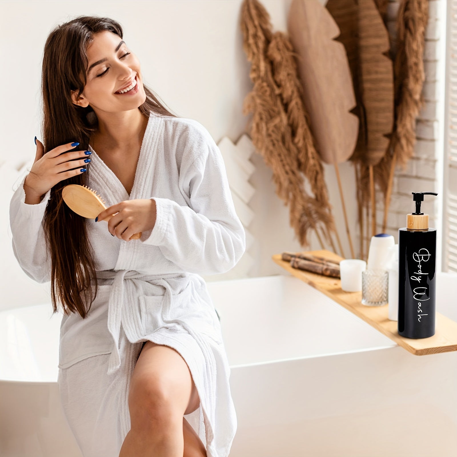 3-Piece Black and White Shampoo and Conditioner Dispenser Set 27 oz Refillable Pump Bottles