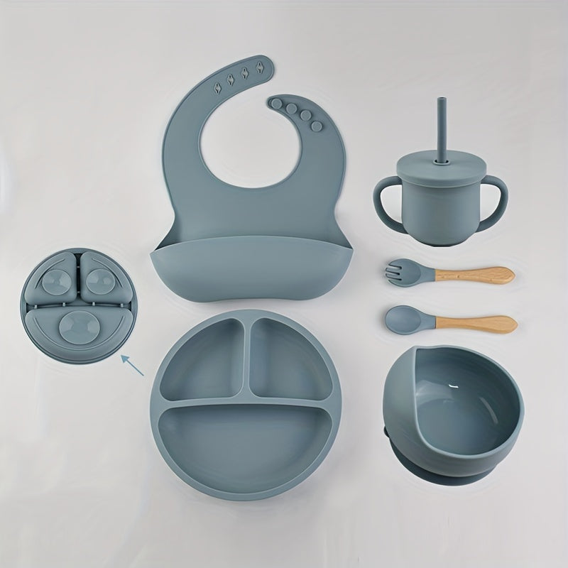 Set of 6 Baby Silicone Tableware Plates and Bowls with Suction Cups and Spoons for Toddler Feeding