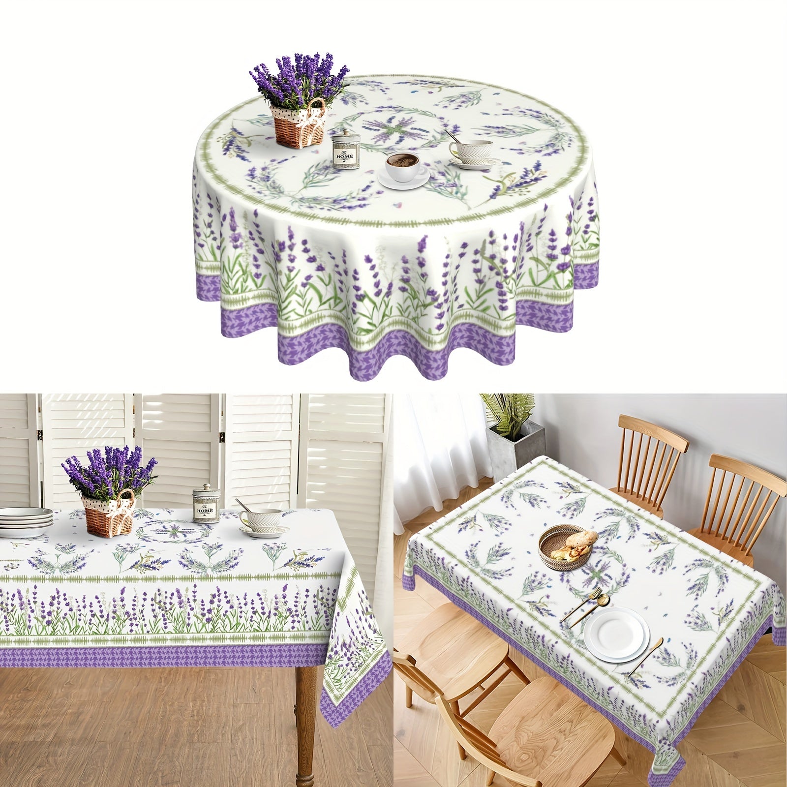 Polyester Lavender Bliss Tablecloth Stain-Resistant Wrinkle-Free for Dining and Kitchen