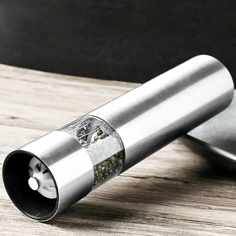 Stainless Steel Elektr salt va murch maydalagich to'plami, batareya bilan ishlaydi, LED chiroq bilan, qattiqlikni sozlash mumkin