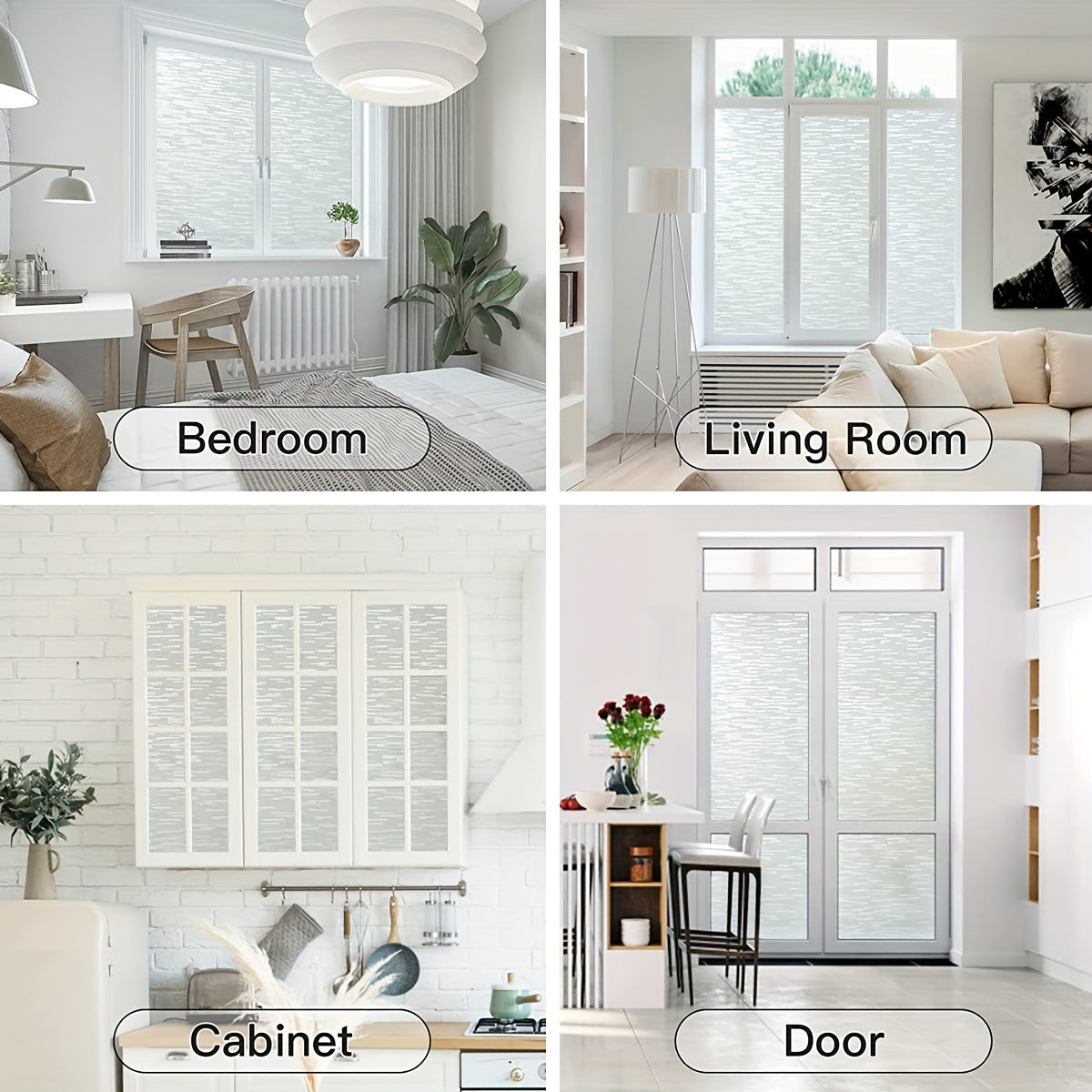 Frosted PVC Window Film 8mil Static Cling Privacy Light Blocking for Home Bathroom Kitchen